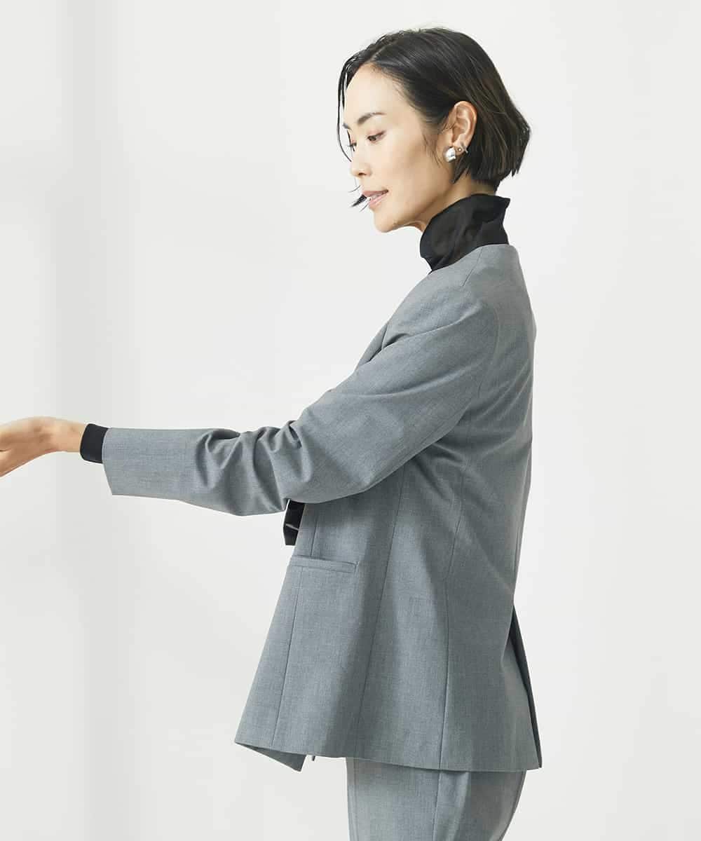 FMDAA10400 MICHEL KLEIN(ミッシェルクラン) ストレッチノーカラージャケット(セットアップ対応/3サイズあり) グレー(92)