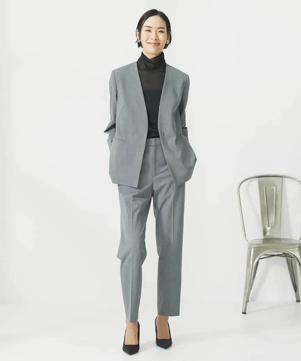 FMDAA10400 MICHEL KLEIN(ミッシェルクラン) ストレッチノーカラージャケット(セットアップ対応/3サイズあり) グレー(92)