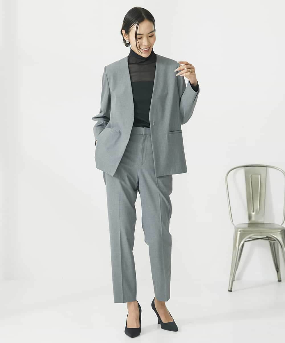 FMDAA10400 MICHEL KLEIN(ミッシェルクラン) ストレッチノーカラージャケット(セットアップ対応/3サイズあり) グレー(92)