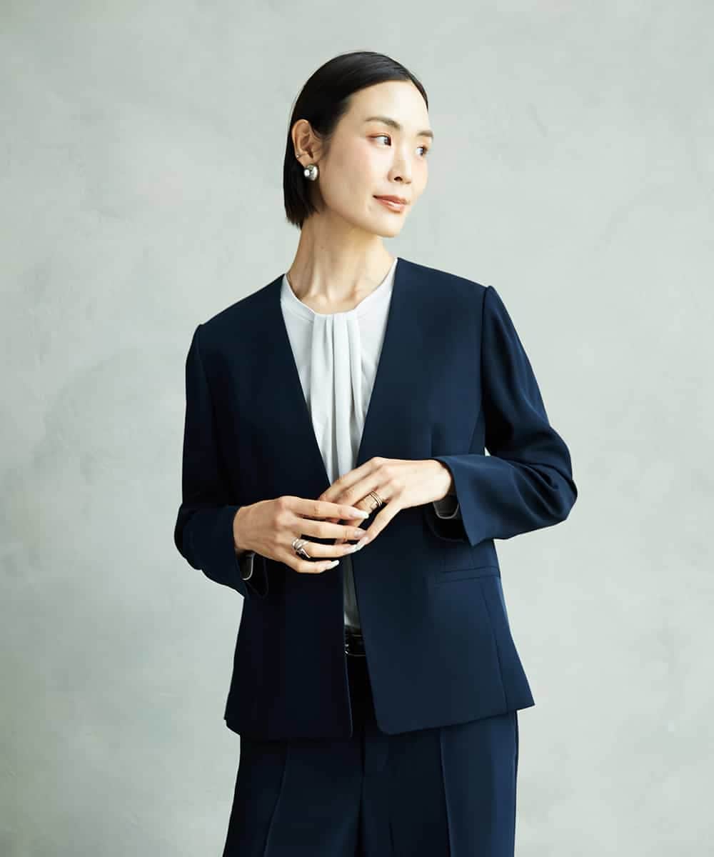 FMDAD25360 MICHEL KLEIN(ミッシェルクラン) [セットアップ対応]ノーカラージャケット ネイビー