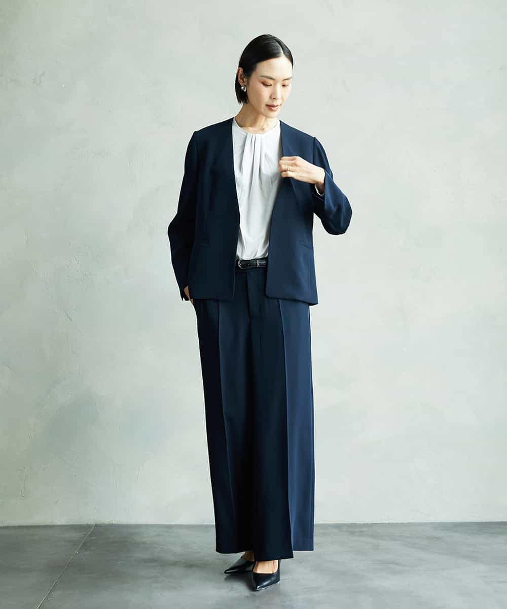 FMDAD25360 MICHEL KLEIN(ミッシェルクラン) [セットアップ対応]ノーカラージャケット ネイビー