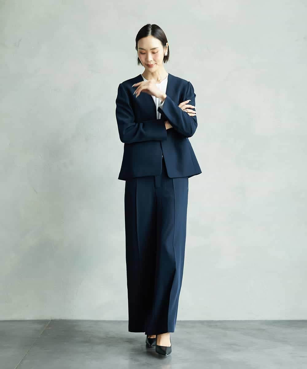 FMDAD25360 MICHEL KLEIN(ミッシェルクラン) [セットアップ対応]ノーカラージャケット ネイビー