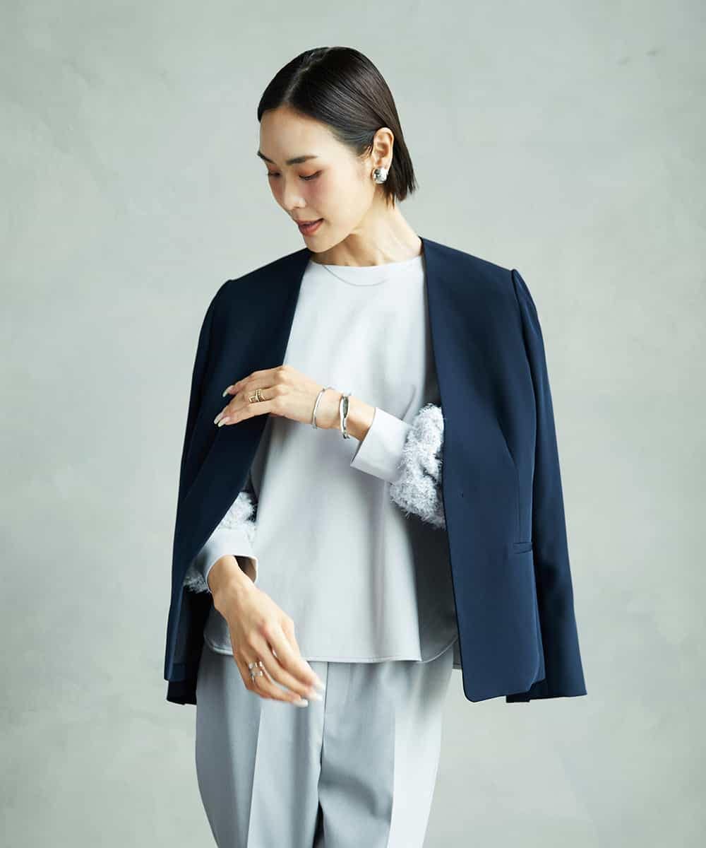 FMDAD25360 MICHEL KLEIN(ミッシェルクラン) [セットアップ対応]ノーカラージャケット ネイビー