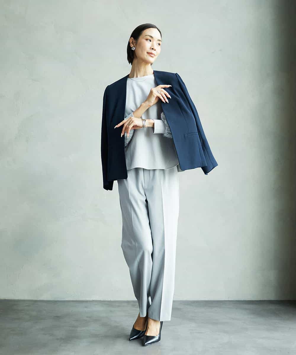 FMDAD25360 MICHEL KLEIN(ミッシェルクラン) [セットアップ対応]ノーカラージャケット ネイビー