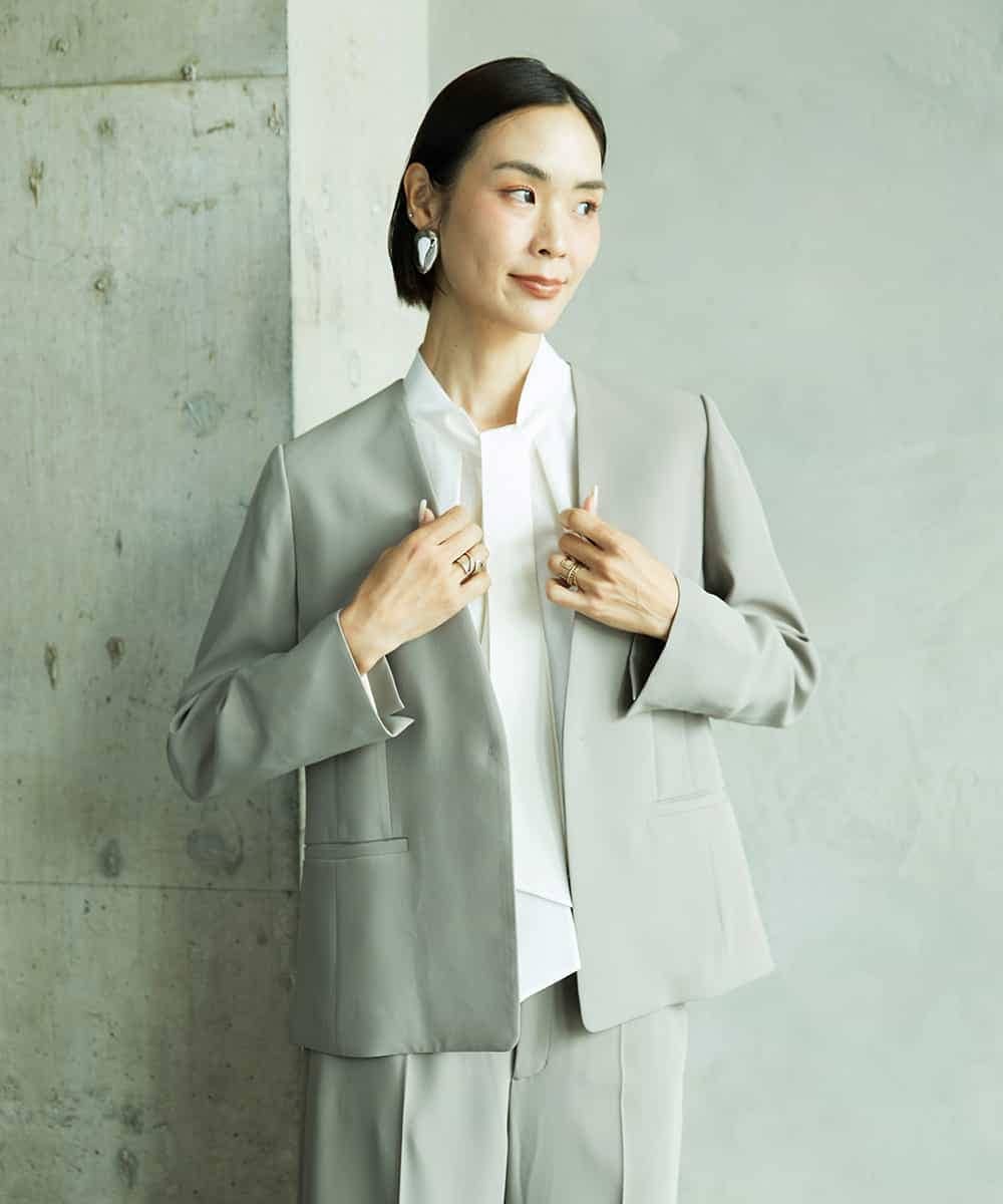 FMDAD25360 MICHEL KLEIN(ミッシェルクラン) [セットアップ対応]ノーカラージャケット ネイビー