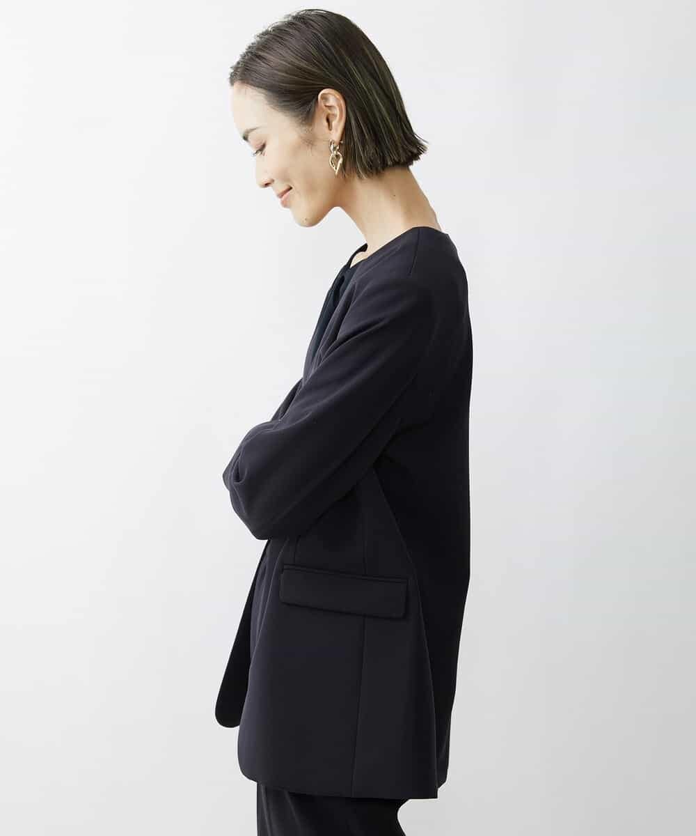FMDAV35360 MICHEL KLEIN(ミッシェルクラン) [セットアップ対応]ストレッチツイルノーカラージャケット（総裏） ネイビー(57)