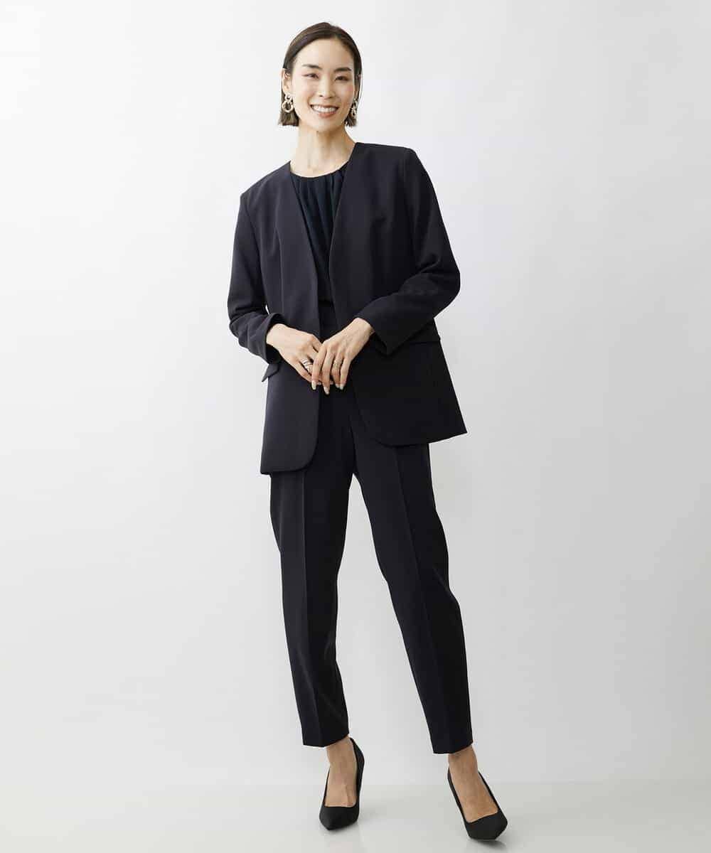 FMDAV35360 MICHEL KLEIN(ミッシェルクラン) [セットアップ対応]ストレッチツイルノーカラージャケット（総裏） ネイビー(57)
