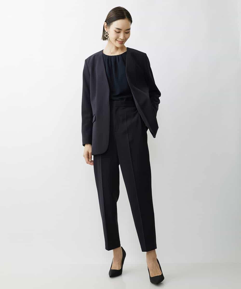 FMDAV35360 MICHEL KLEIN(ミッシェルクラン) [セットアップ対応]ストレッチツイルノーカラージャケット（総裏） ネイビー(57)