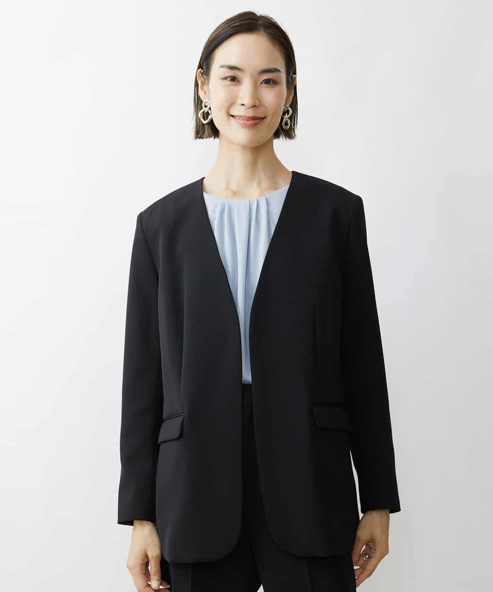 FMDAV35360 MICHEL KLEIN(ミッシェルクラン) [セットアップ対応]ストレッチツイルノーカラージャケット（総裏） ネイビー(57)