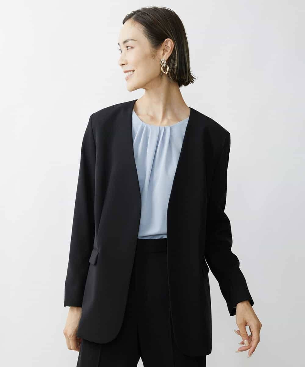 FMDAV35360 MICHEL KLEIN(ミッシェルクラン) [セットアップ対応]ストレッチツイルノーカラージャケット（総裏） ネイビー(57)