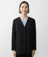 FMDAV35360 MICHEL KLEIN(ミッシェルクラン) [セットアップ対応]ストレッチツイルノーカラージャケット（総裏） ネイビー(57)