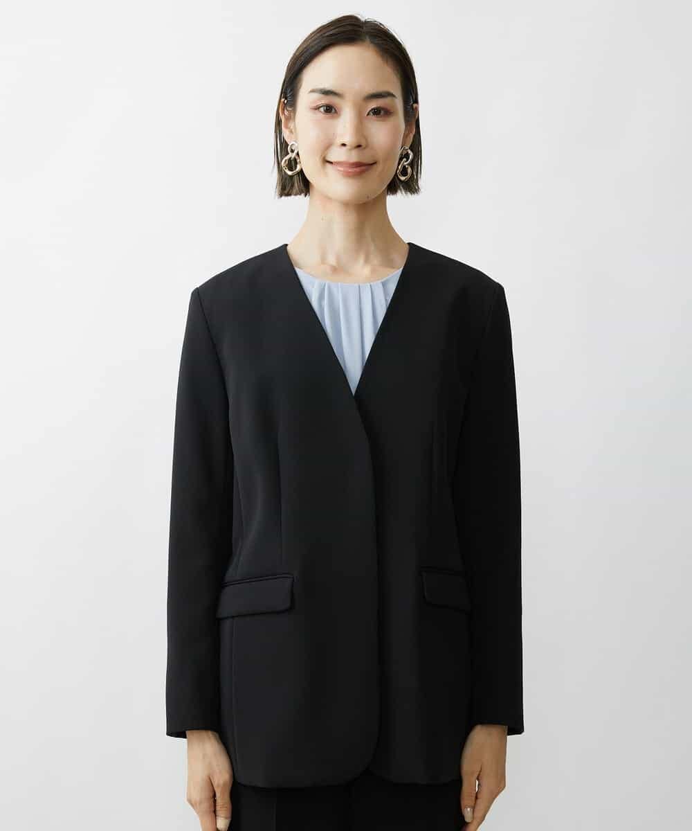 FMDAV35360 MICHEL KLEIN(ミッシェルクラン) [セットアップ対応]ストレッチツイルノーカラージャケット（総裏） ネイビー(57)