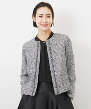FMDDA01380 MICHEL KLEIN(ミッシェルクラン) ［セットアップ対応/洗える］ノーカラーツイードジャケット グレー