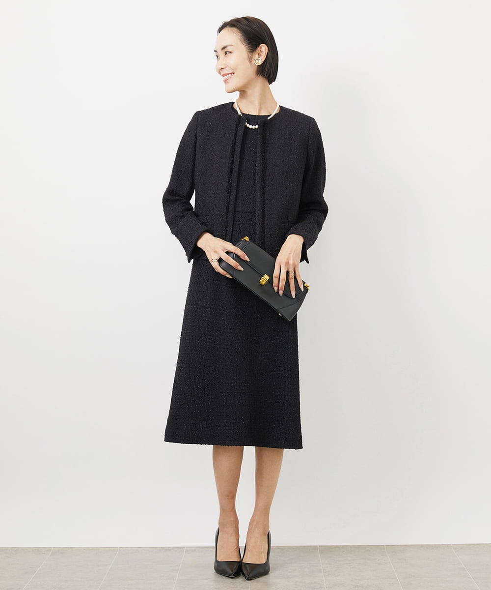FMDDA01380 MICHEL KLEIN(ミッシェルクラン) ［セットアップ対応/洗える］ノーカラーツイードジャケット グレー