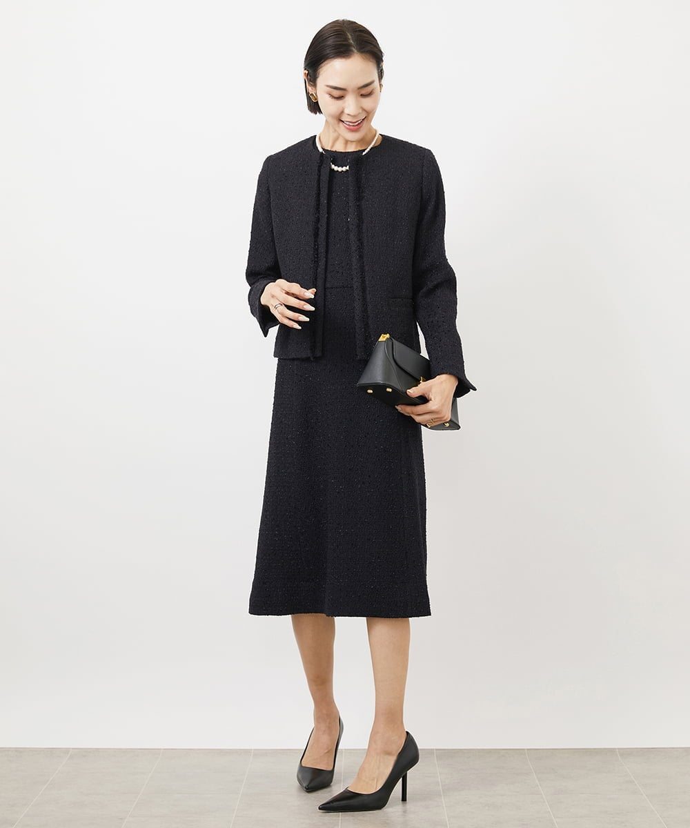 FMDDA01380 MICHEL KLEIN(ミッシェルクラン) ［セットアップ対応/洗える］ノーカラーツイードジャケット グレー