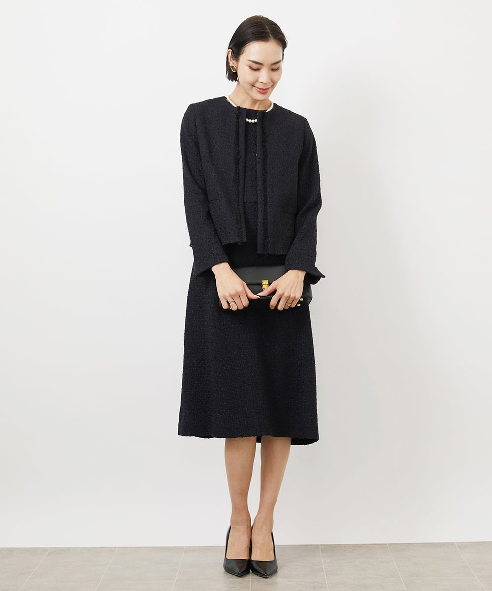 FMDDA01380 MICHEL KLEIN(ミッシェルクラン) ［セットアップ対応/洗える］ノーカラーツイードジャケット グレー