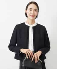 FMDDA01380 MICHEL KLEIN(ミッシェルクラン) ［セットアップ対応/洗える］ノーカラーツイードジャケット ネイビー