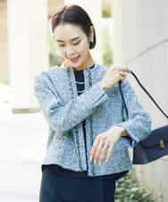 FMDDA01380 MICHEL KLEIN(ミッシェルクラン) ［セットアップ対応/洗える］ノーカラーツイードジャケット グレー