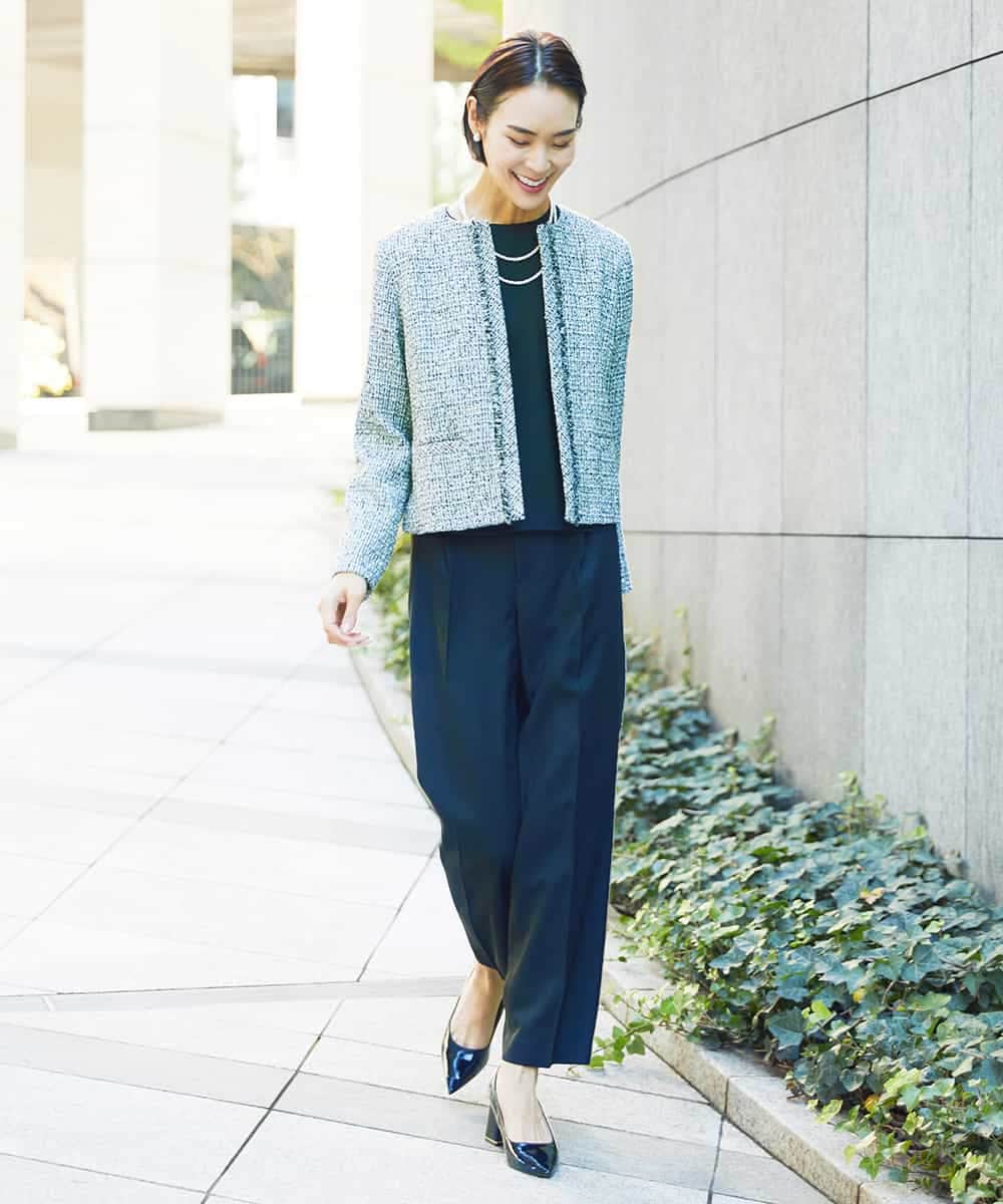 FMDDA01380 MICHEL KLEIN(ミッシェルクラン) ［セットアップ対応/洗える］ノーカラーツイードジャケット グレー