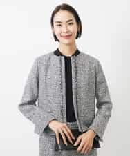 FMDDA01380 MICHEL KLEIN(ミッシェルクラン) ［セットアップ対応/洗える］ノーカラーツイードジャケット グレー