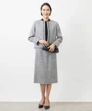 FMDDA01380 MICHEL KLEIN(ミッシェルクラン) ［セットアップ対応/洗える］ノーカラーツイードジャケット グレー