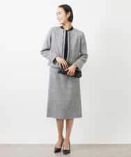 FMDDA01380 MICHEL KLEIN(ミッシェルクラン) ［セットアップ対応/洗える］ノーカラーツイードジャケット グレー