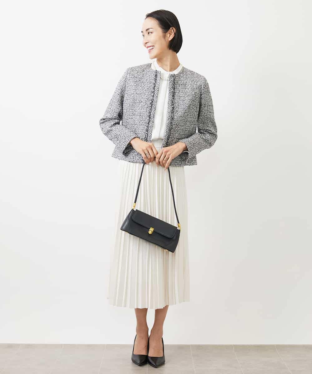 FMDDA01380 MICHEL KLEIN(ミッシェルクラン) ［セットアップ対応/洗える］ノーカラーツイードジャケット グレー
