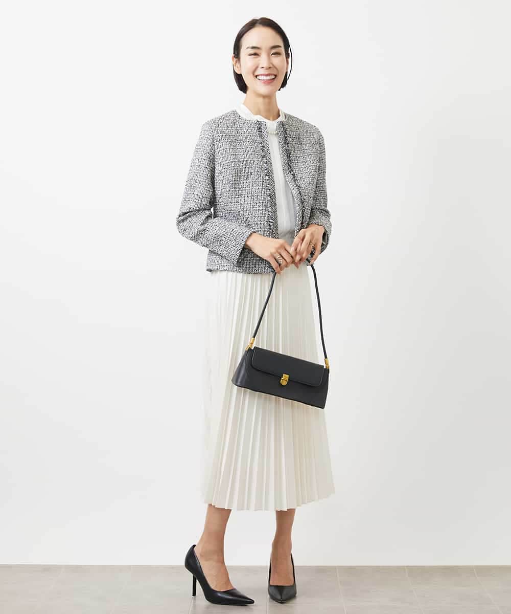 FMDDA01380 MICHEL KLEIN(ミッシェルクラン) ［セットアップ対応/洗える］ノーカラーツイードジャケット グレー