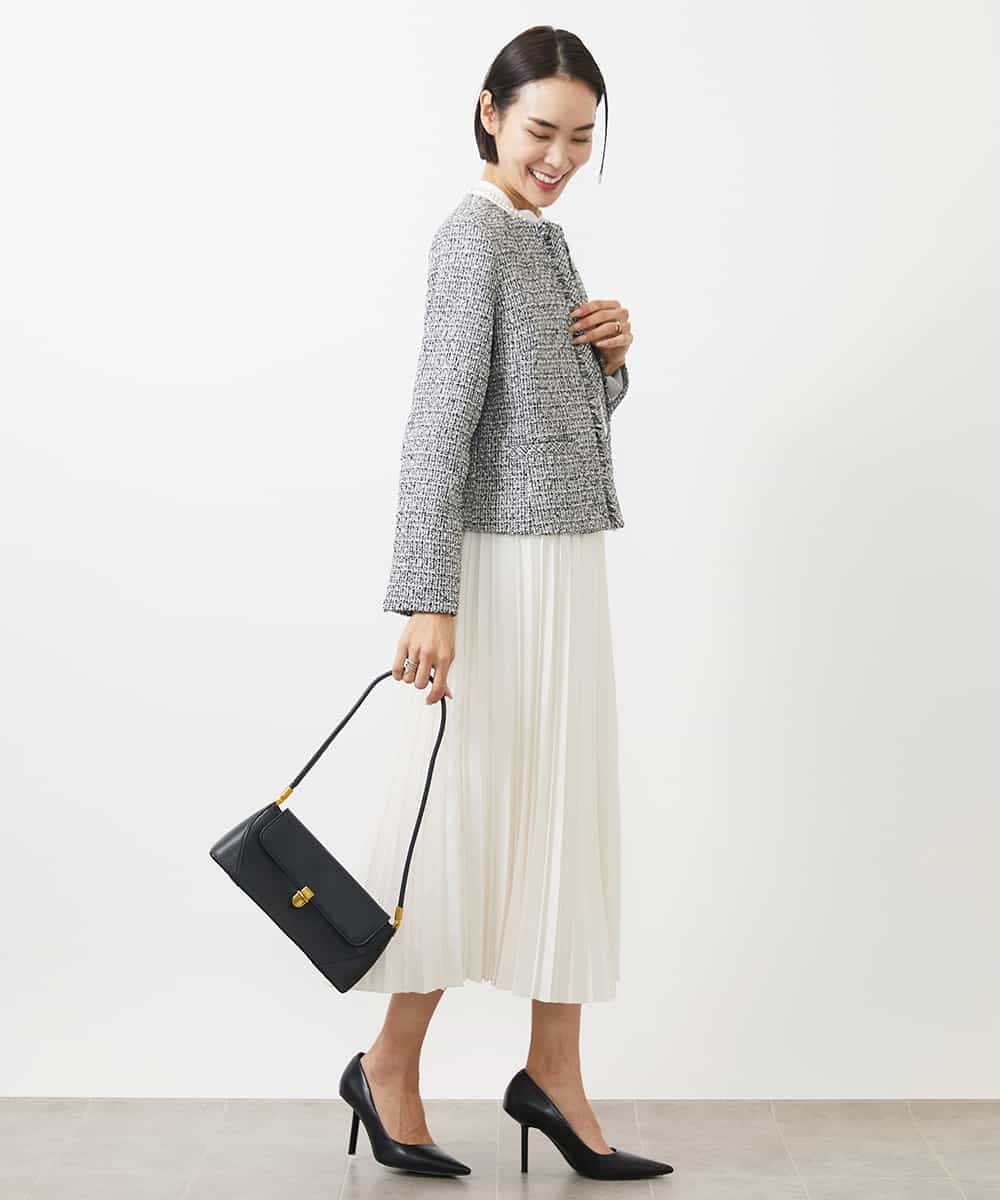 FMDDA01380 MICHEL KLEIN(ミッシェルクラン) ［セットアップ対応/洗える］ノーカラーツイードジャケット グレー
