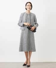 FMDDA01380 MICHEL KLEIN(ミッシェルクラン) ［セットアップ対応/洗える］ノーカラーツイードジャケット グレー