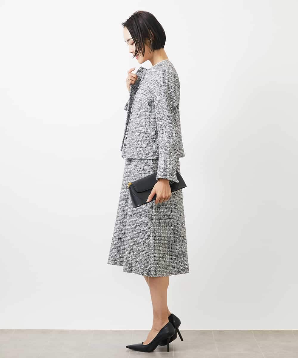 FMDDA01380 MICHEL KLEIN(ミッシェルクラン) ［セットアップ対応/洗える］ノーカラーツイードジャケット グレー