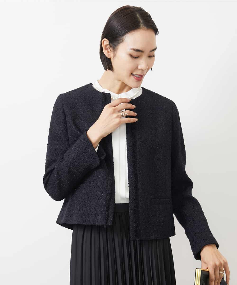 FMDDA01380 MICHEL KLEIN(ミッシェルクラン) ［セットアップ対応/洗える］ノーカラーツイードジャケット グレー