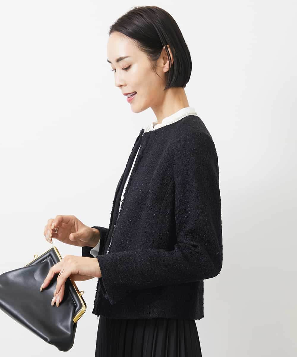FMDDA01380 MICHEL KLEIN(ミッシェルクラン) ［セットアップ対応/洗える］ノーカラーツイードジャケット グレー