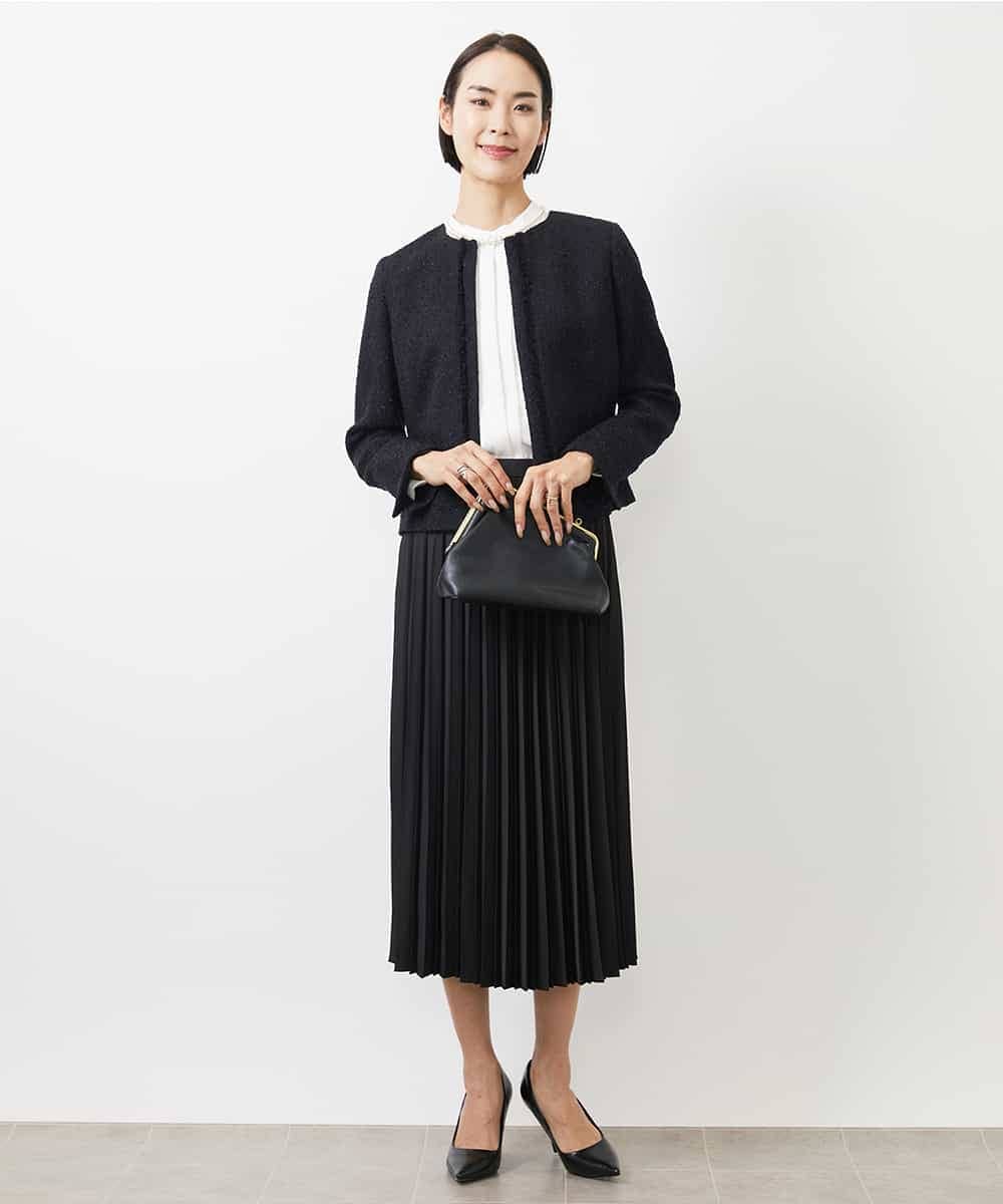 FMDDA01380 MICHEL KLEIN(ミッシェルクラン) ［セットアップ対応/洗える］ノーカラーツイードジャケット グレー