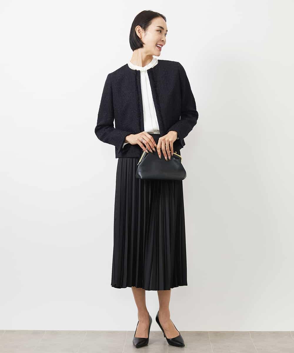 FMDDA01380 MICHEL KLEIN(ミッシェルクラン) ［セットアップ対応/洗える］ノーカラーツイードジャケット グレー