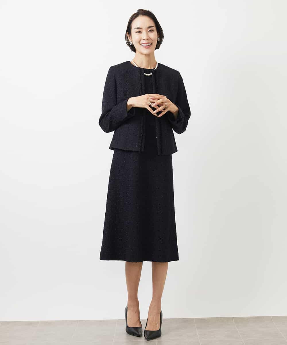 FMDDA01380 MICHEL KLEIN(ミッシェルクラン) ［セットアップ対応/洗える］ノーカラーツイードジャケット グレー