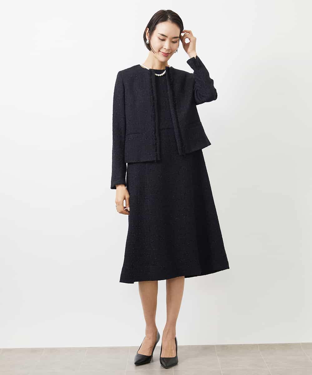 FMDDA01380 MICHEL KLEIN(ミッシェルクラン) ［セットアップ対応/洗える］ノーカラーツイードジャケット グレー
