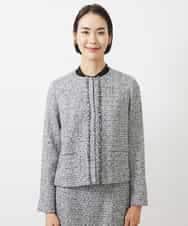 FMDDA01380 MICHEL KLEIN(ミッシェルクラン) ［セットアップ対応/洗える］ノーカラーツイードジャケット グレー