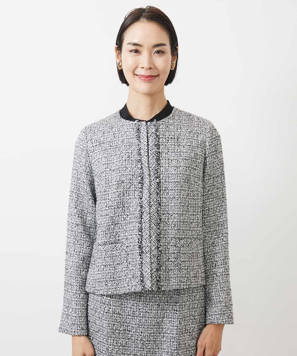FMDDA01380 MICHEL KLEIN(ミッシェルクラン) ［セットアップ対応/洗える］ノーカラーツイードジャケット グレー
