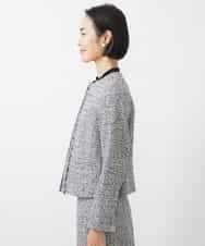 FMDDA01380 MICHEL KLEIN(ミッシェルクラン) ［セットアップ対応/洗える］ノーカラーツイードジャケット グレー
