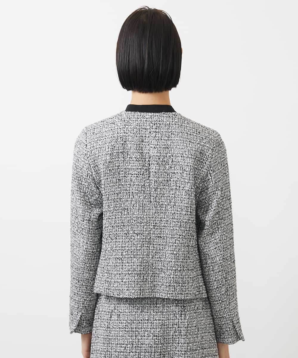 FMDDA01380 MICHEL KLEIN(ミッシェルクラン) ［セットアップ対応/洗える］ノーカラーツイードジャケット グレー