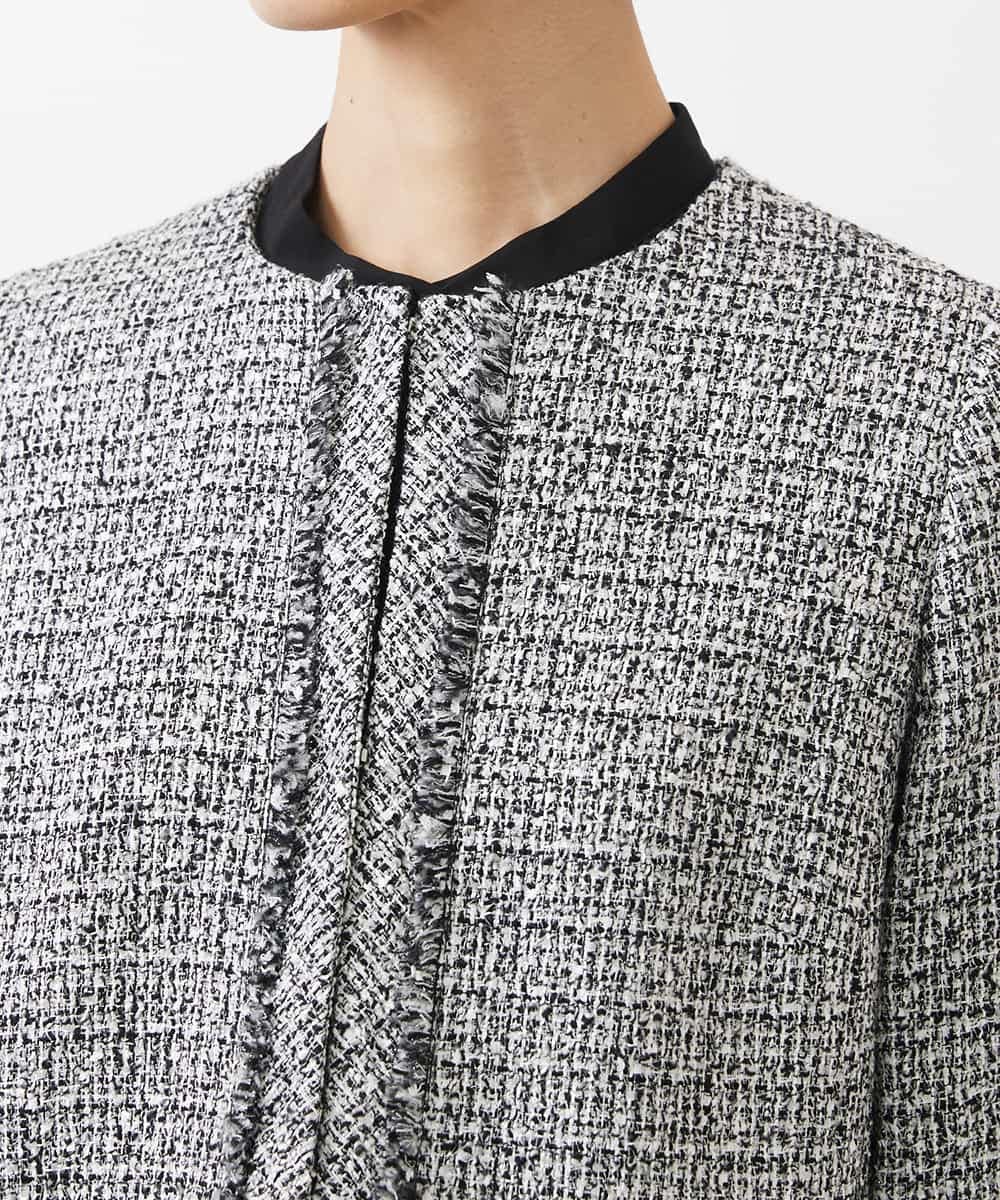FMDDA01380 MICHEL KLEIN(ミッシェルクラン) ［セットアップ対応/洗える］ノーカラーツイードジャケット グレー
