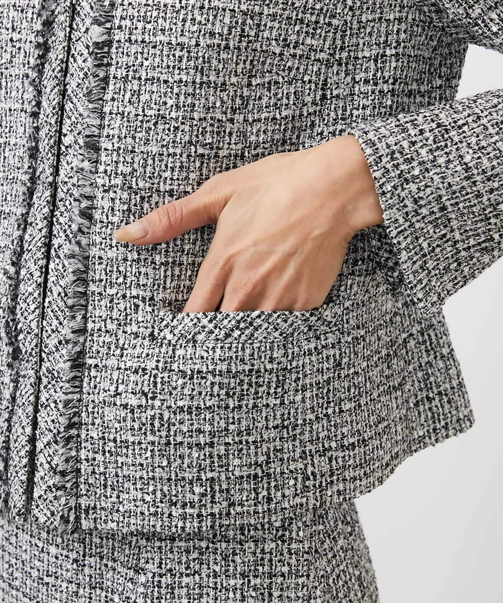 FMDDA01380 MICHEL KLEIN(ミッシェルクラン) ［セットアップ対応/洗える］ノーカラーツイードジャケット グレー
