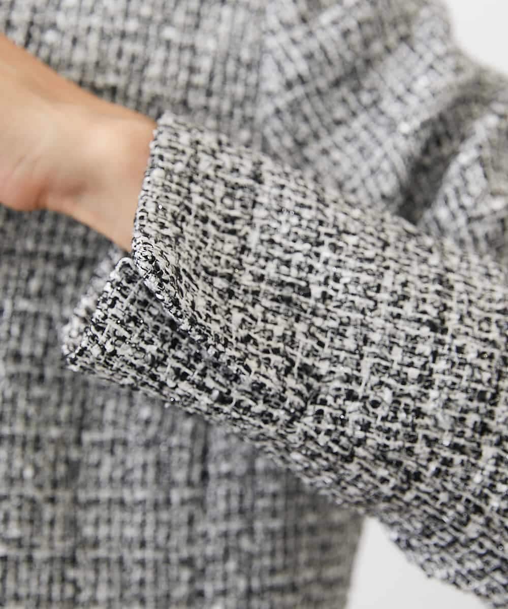 FMDDA01380 MICHEL KLEIN(ミッシェルクラン) ［セットアップ対応/洗える］ノーカラーツイードジャケット グレー
