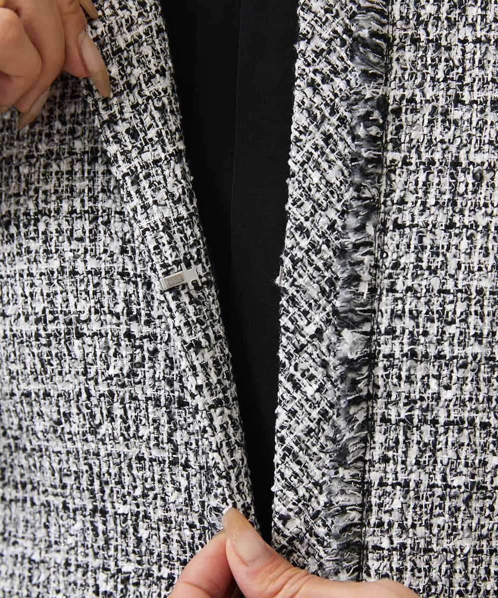 FMDDA01380 MICHEL KLEIN(ミッシェルクラン) ［セットアップ対応/洗える］ノーカラーツイードジャケット グレー