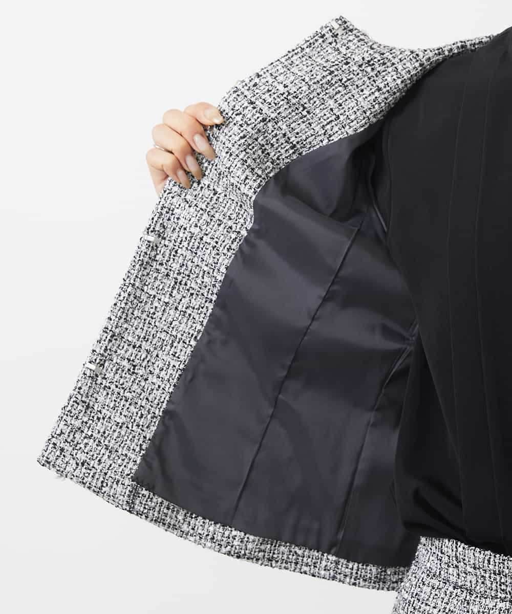 FMDDA01380 MICHEL KLEIN(ミッシェルクラン) ［セットアップ対応/洗える］ノーカラーツイードジャケット グレー