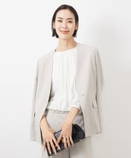 FMDDA04360 MICHEL KLEIN(ミッシェルクラン) ［セットアップ対応］ツイルノーカラージャケット(多機能素材) ライトグレー