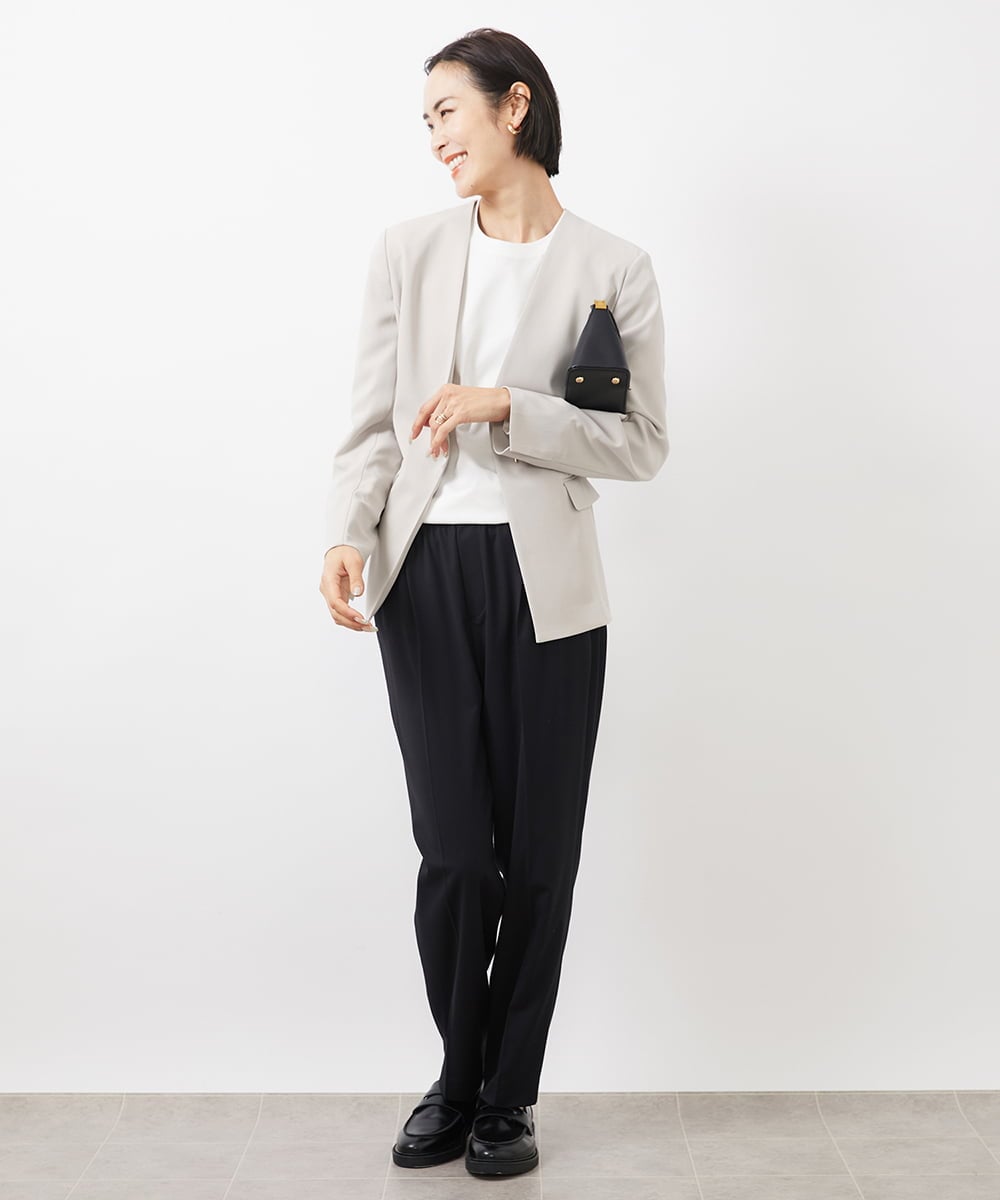 FMDDA04360 MICHEL KLEIN(ミッシェルクラン) ［セットアップ対応］ツイルノーカラージャケット(多機能素材) ライトグレー