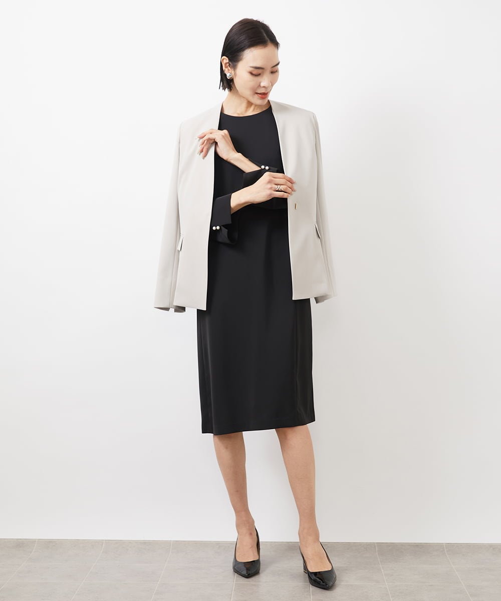 FMDDA04360 MICHEL KLEIN(ミッシェルクラン) ［セットアップ対応］ツイルノーカラージャケット(多機能素材) ライトグレー