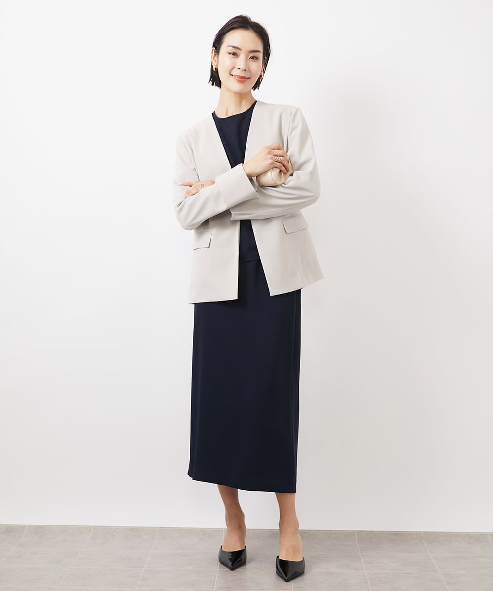 FMDDA04360 MICHEL KLEIN(ミッシェルクラン) ［セットアップ対応］ツイルノーカラージャケット(多機能素材) ライトグレー